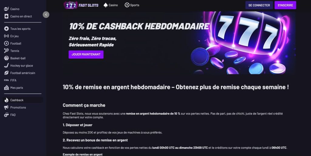 Fast Slots casino | Bonus 200% jusqu'à 5000€ +50TG +10% cashback