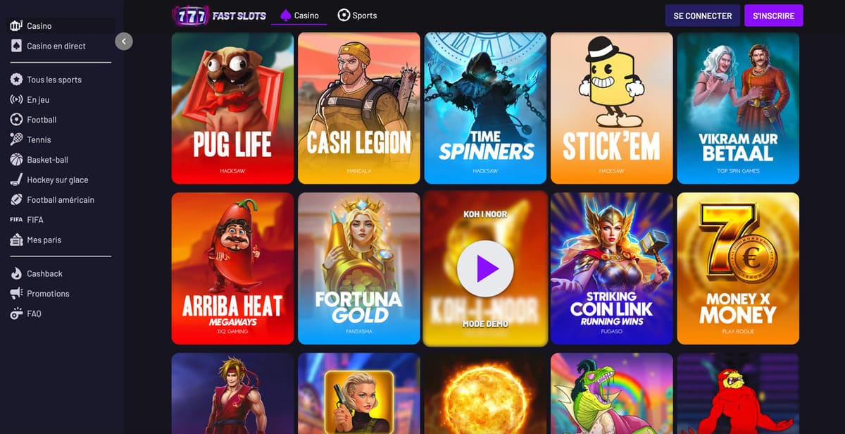 Fast Slots casino | Bonus 200% jusqu'à 5000€ +50TG +10% cashback