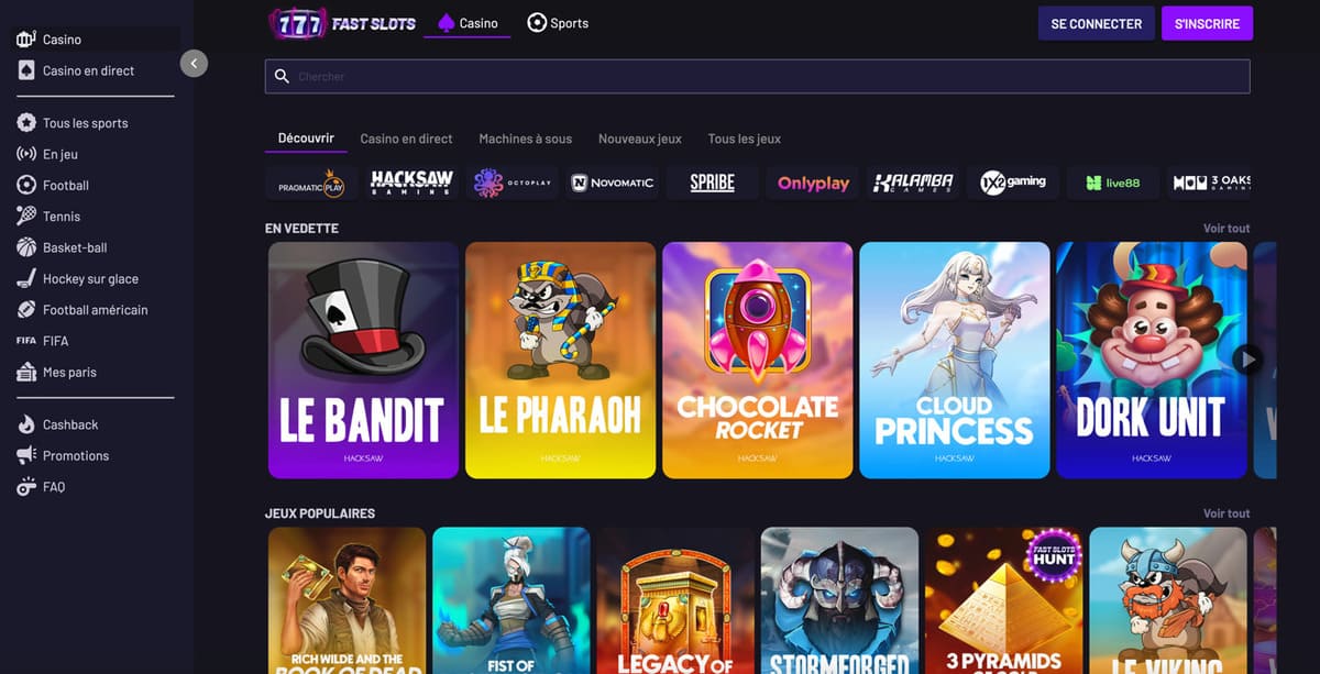 Fast Slots casino | Bonus 200% jusqu'à 5000€ +50TG +10% cashback